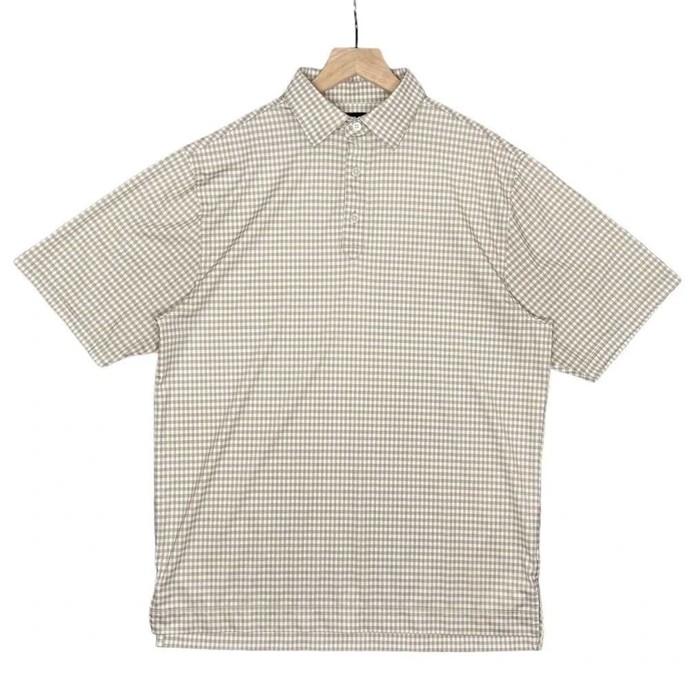 Footjoy Polo Mens Medium Gingham Print Performance Stretch Golf Shirt Neutral - Picture 2 of 8